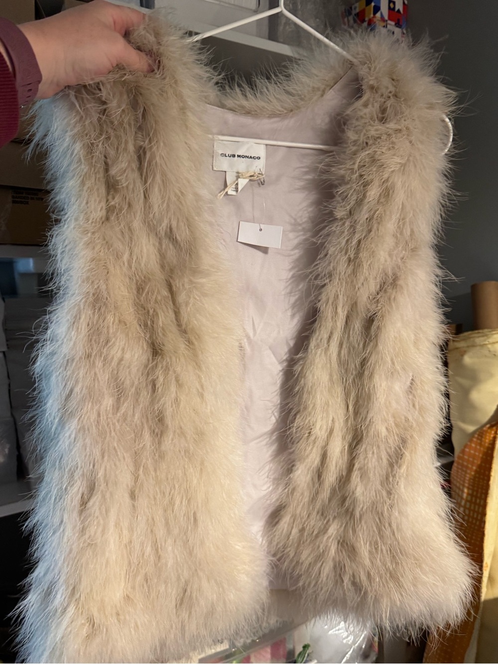 Club Monaco Faux Fur Vest in Light pink/dusty pink